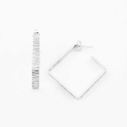 Creolen ‚Structural‘ - Eckig, Silber, gestrichen, L (Ø 3,0 cm)